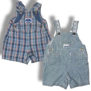 Vintage Set Of Beluga Baby Toddler Denim Overalls Shorts 0/3 Months Blue Striped